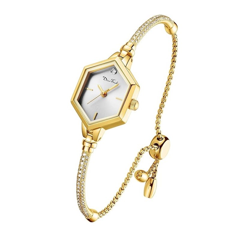 Rose Gold Petite Bracelet Watch for Women, Diamond Dress Analog Hexagonal Mini Women Watch Waterproof