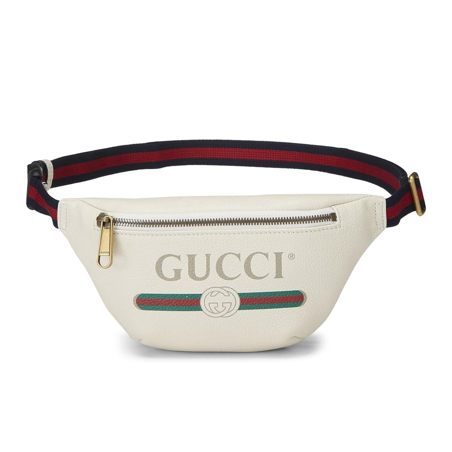 Gucci Pre-Loved White Leather Logo Printed Belt Bag, White