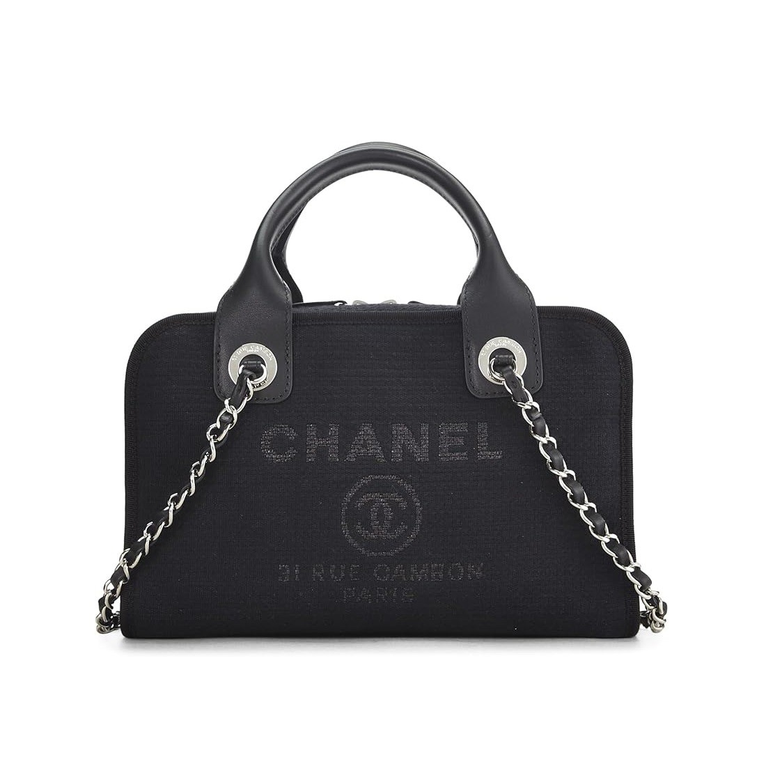 CHANEL Pre-Loved Black Canvas Deauville Bowler, Black