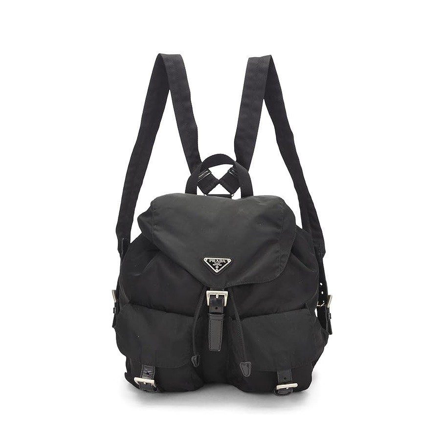 Prada Pre-Loved Black Nylon Drawstring Backpack, Black