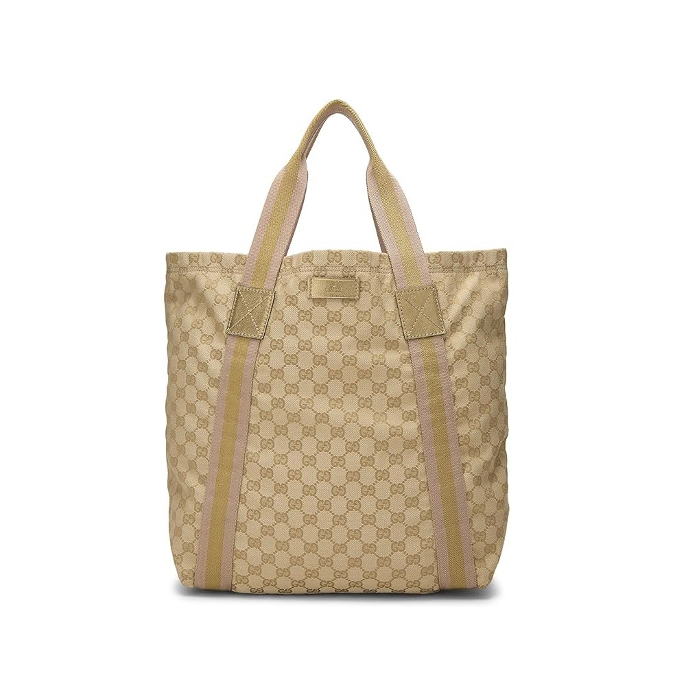 Gucci Pre-Loved Original GG Canvas Web Flat Tote, Gold