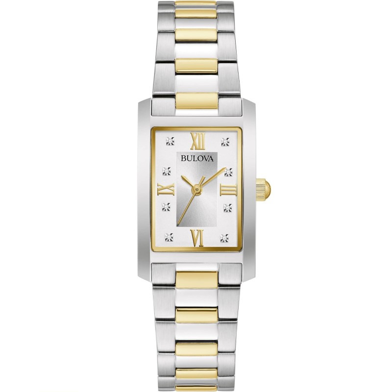 Bulova Ladies' Classic Diamond Two-Tone Stainless Steel 3-Hand Quartz Watch, Rectangle