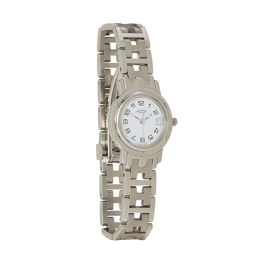 Hermes Hermès, Pre-Loved White & Stainless Steel Clipper Watch PM, White