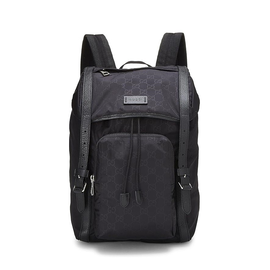 Gucci Pre-Loved Black Nylon GG Backpack, Black