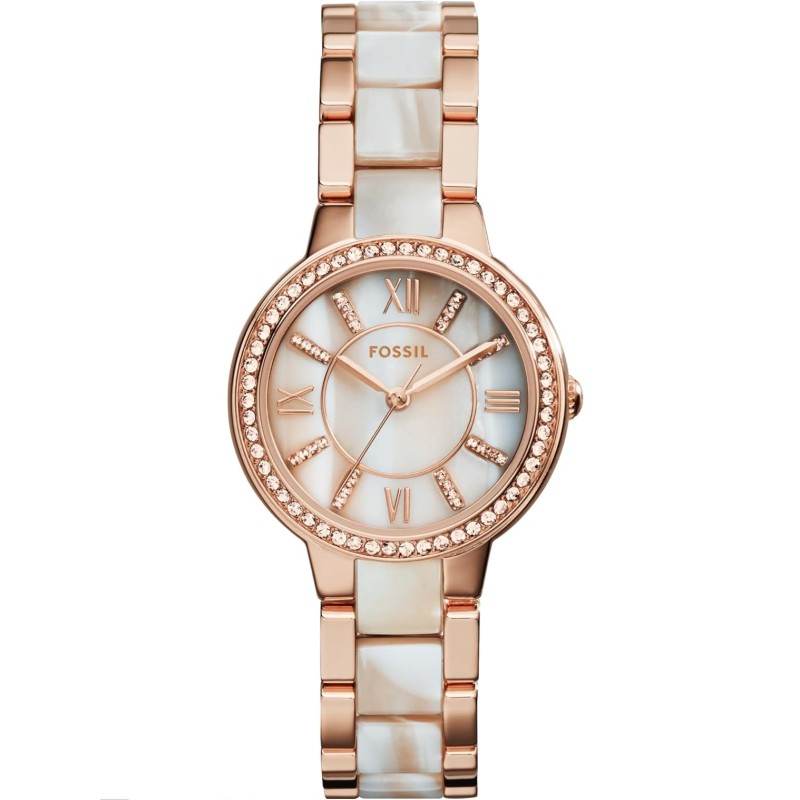 Fossil Virginia Women's Watch with Crystal Accents and Self-Adjustable Stainless Steel Bracelet Band