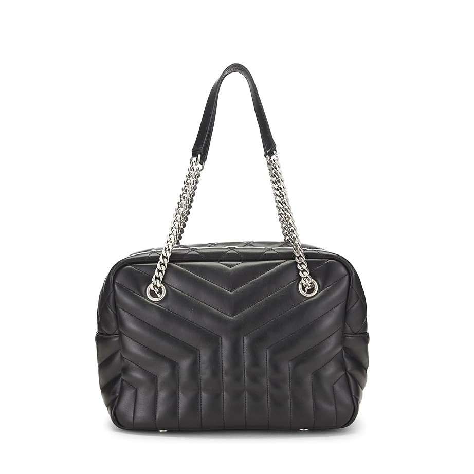 YVES SAINT LAURENT Pre-Loved Black Calfskin Loulou Bowling Bag Medium, Black