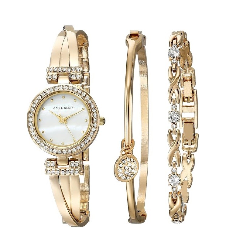 Anne Klein Women's Premium Crystal Accented Bangle Watch and Bracelet Set