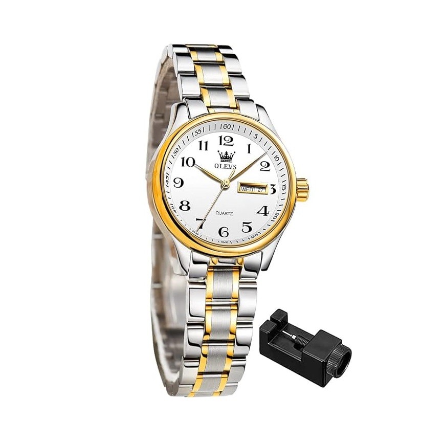 OLEVS Women Watches Business Dress Female Ladies for Small Wrist Watch Gold Silver Tone Stainless Steel Band Analog Quartz Day Date Waterproof Lady Watches