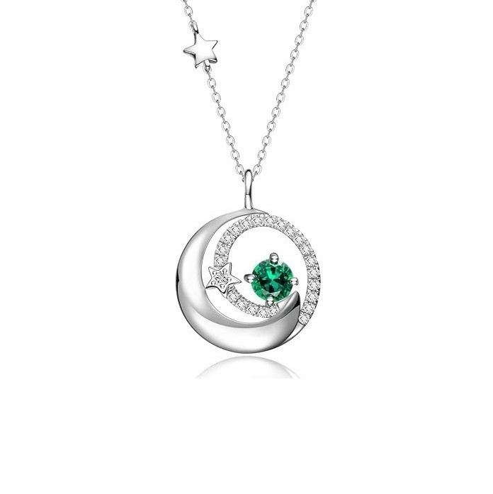 FANCIME Birthstone Necklaces 925 Sterling Silver Moon and Star Pendant Fine Jewelry Birthday Christmas Gifts for Mom Wife Her Daughter, Adjustable Chain 16+2"
