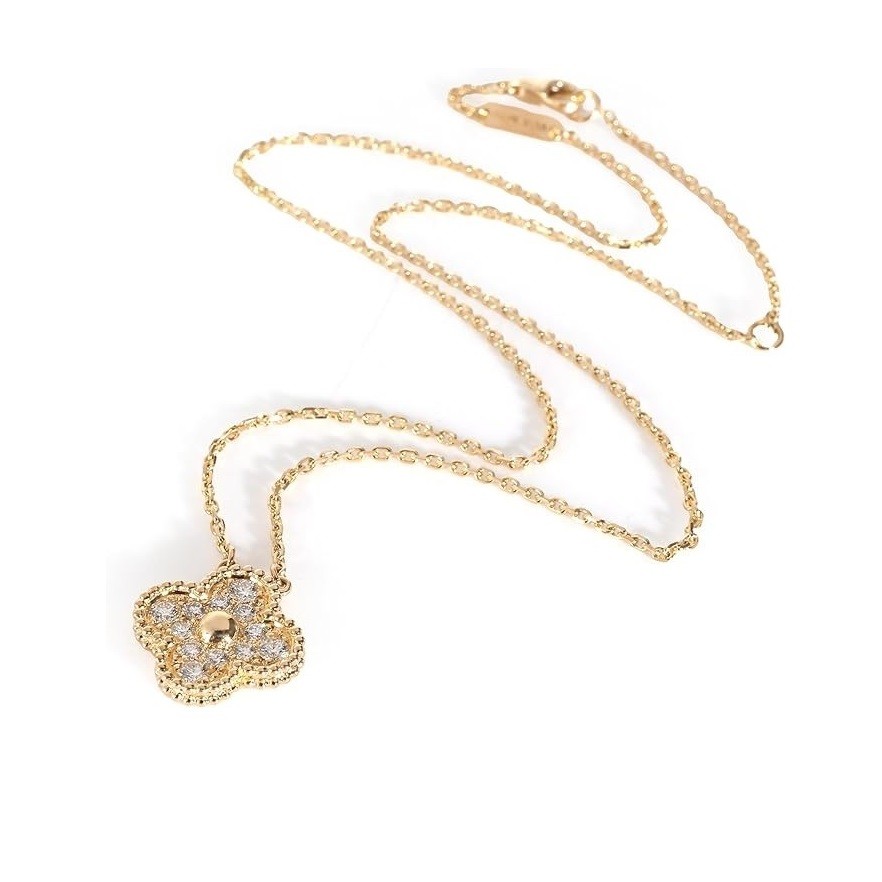 Van Cleef & Arpels Pre-Loved, Vintage Alhambra Diamond Pendant 18K Yellow Gold, 0.48 CTW, 16 in