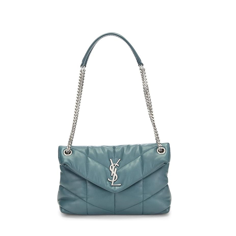 YVES SAINT LAURENT Pre-Loved Blue Calfskin Puffer Chain Shoulder Bag Small, Blue