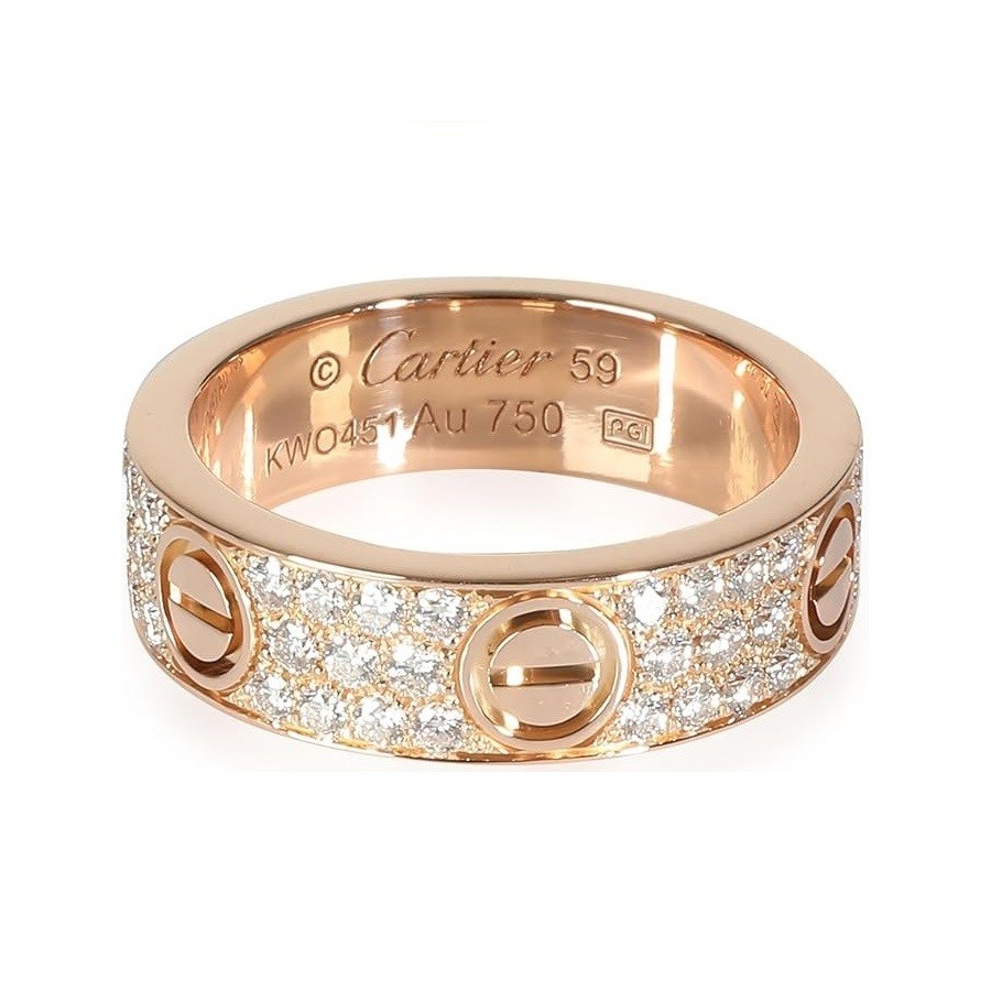 CARTIER Pre-Loved, Love Ring, Diamond Paved, Rose Gold, 8.75