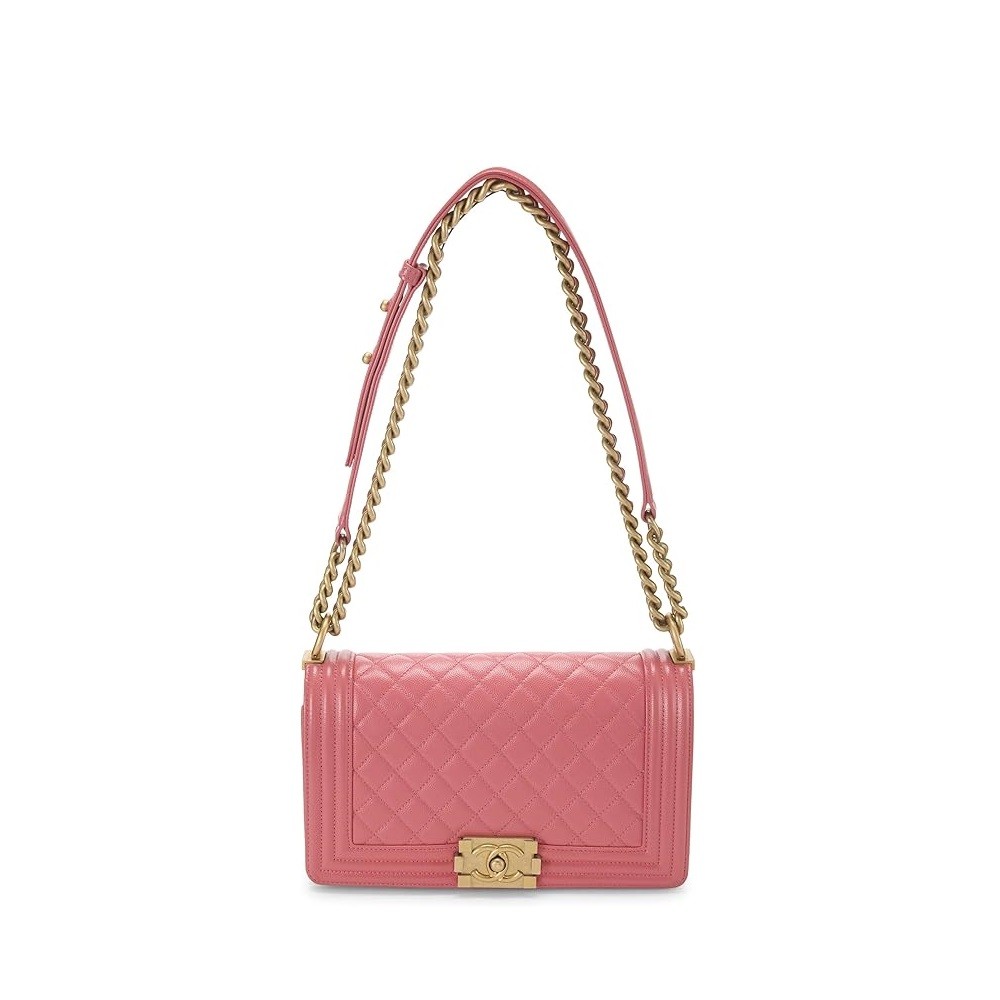 CHANEL Pre-Loved Pink Quilted Caviar Boy Bag Medium, Pink