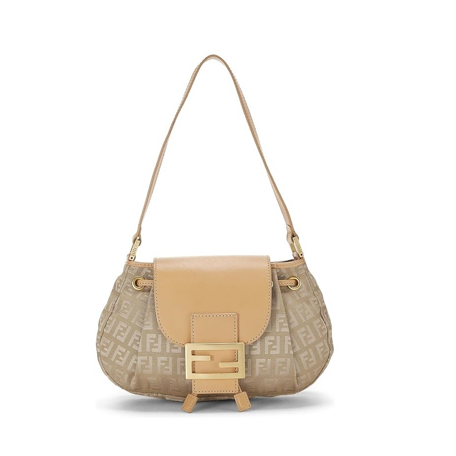 FENDI Pre-Loved Beige Nylon Zucchino Shoulder Bag, Beige