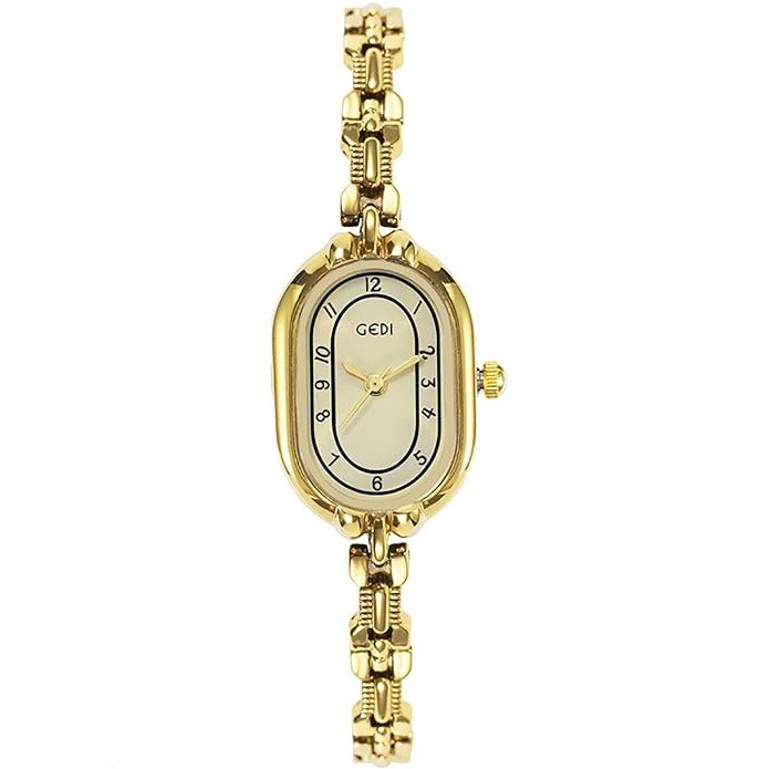 FANMIS Women's Vintage Oval Watches Luxury Minimalism Bracelet Small Gold Watch Ladies Analog Waterproof Watch Fashion Bangle Bracelet Dress Watch with Stainless Steel Band