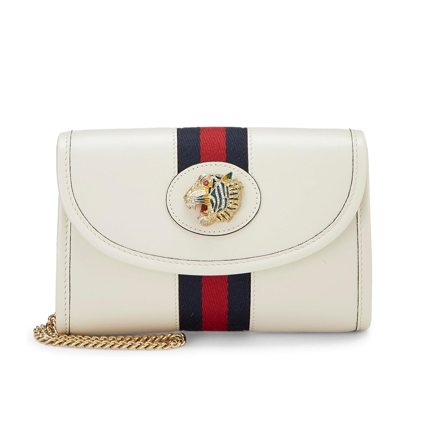 Gucci Pre-Loved White Leather Web Rajah Shoulder Bag Mini, White