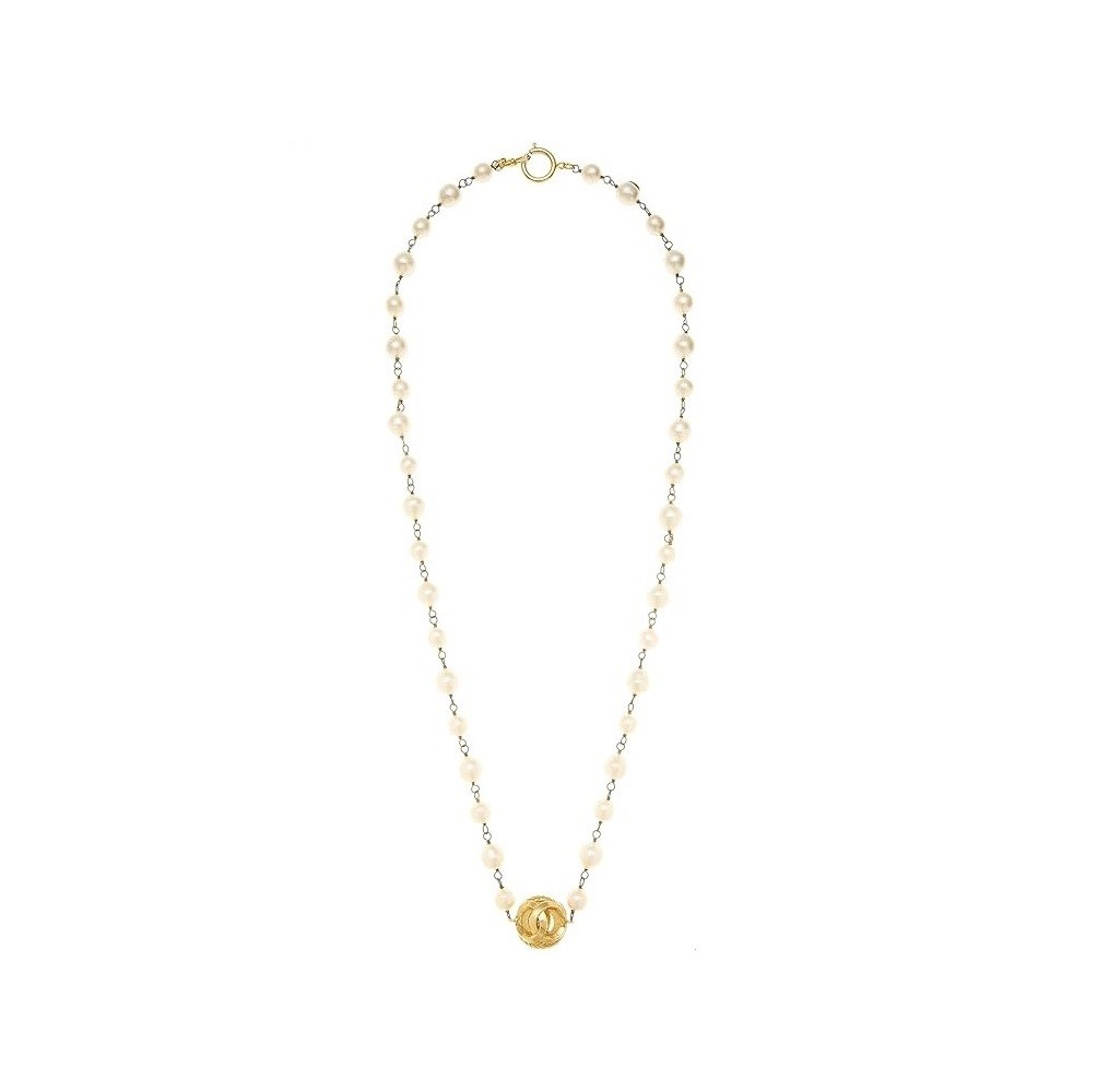 CHANEL Pre-Loved Gold Faux Pearl Necklace, Gold