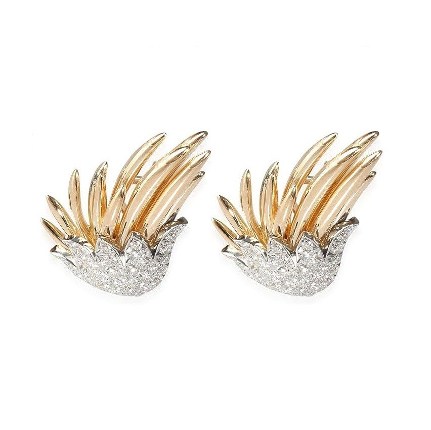Tiffany & Co. Pre-Loved, Sclumberger Flame Earrings in 18k Yellow Gold/Platinum 1.86 CTW, 30 mm