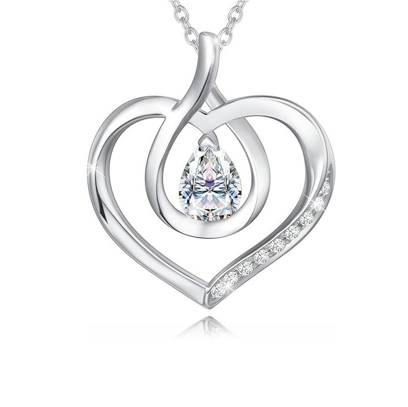 AGVANA Christmas Gifts Heart Birthstone Necklace for Women Sterling Silver Genuine or Created Gemstone Forever Love Pendant Necklace Fine Jewelry Anniversary Birthday Gifts for Women Mom Wife Her