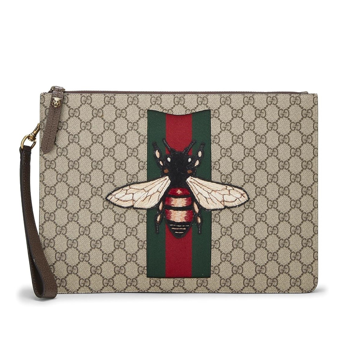 Gucci Pre-Loved Original GG Supreme Canvas Bee Clutch, Brown