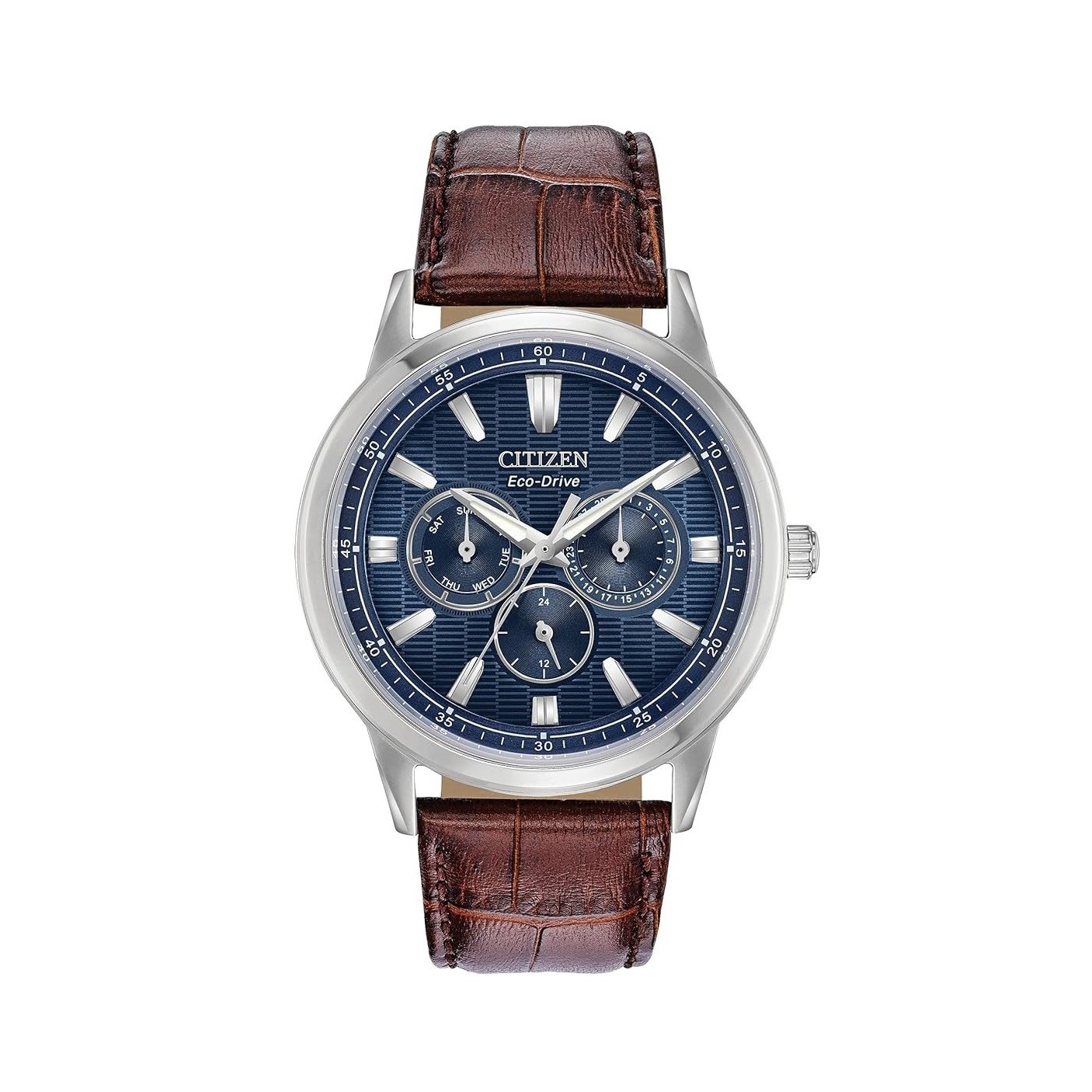 Citizen Men's Eco-Drive Corso Classic Watch in Stainless Steel with Brown Leather strap, Blue Dial (Model: BU2070-12L)
