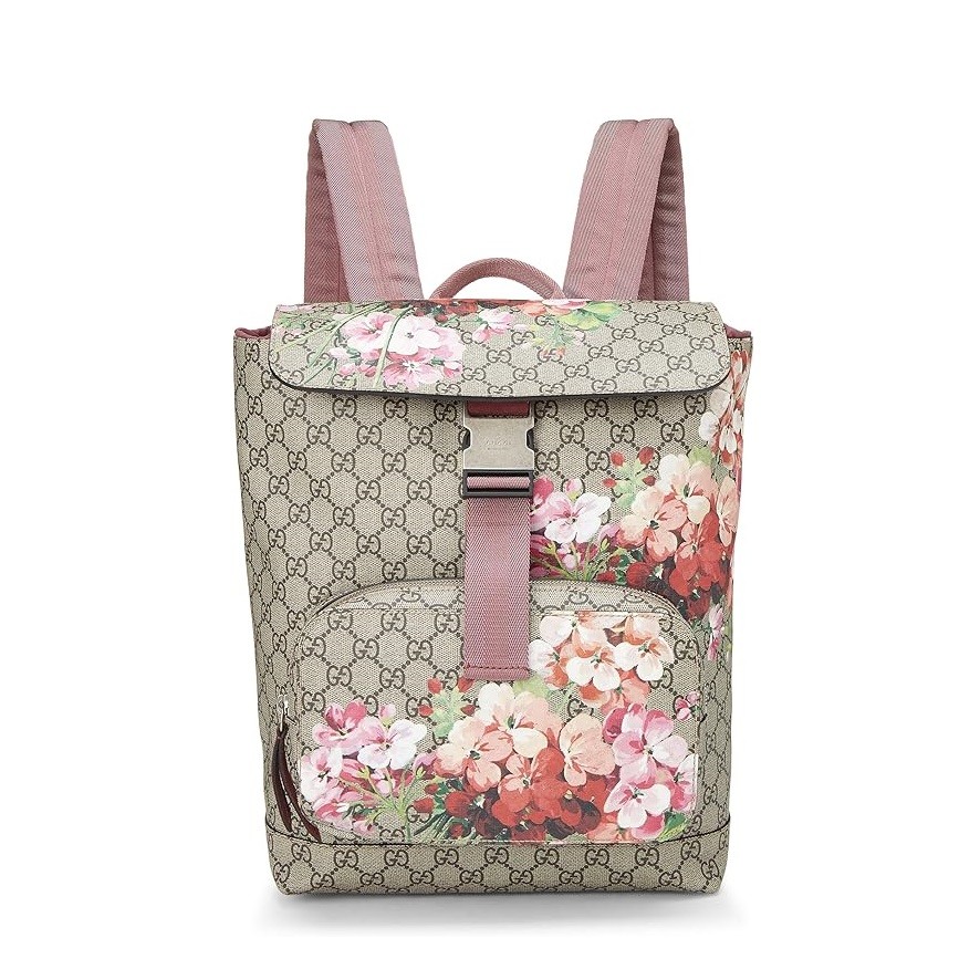 Gucci Pre-Loved Pink GG Blooms Supreme Canvas Backpack Small, Pink