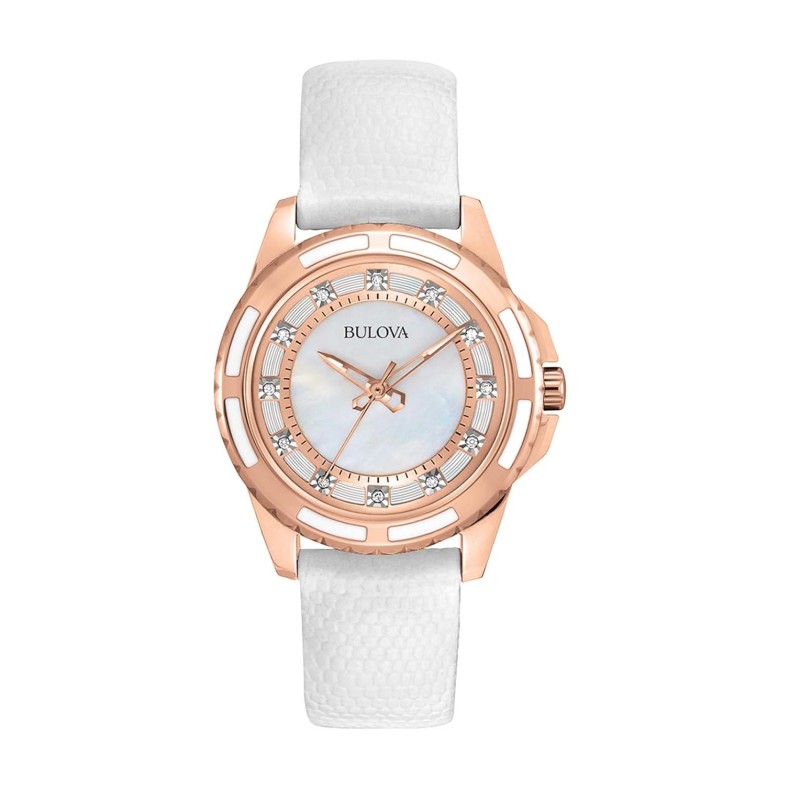 Bulova Ladies' Classic Diamond 3-Hand Quartz Stainless Steel Watch, 12 Diamonds, Mother-of-Pearl Dial