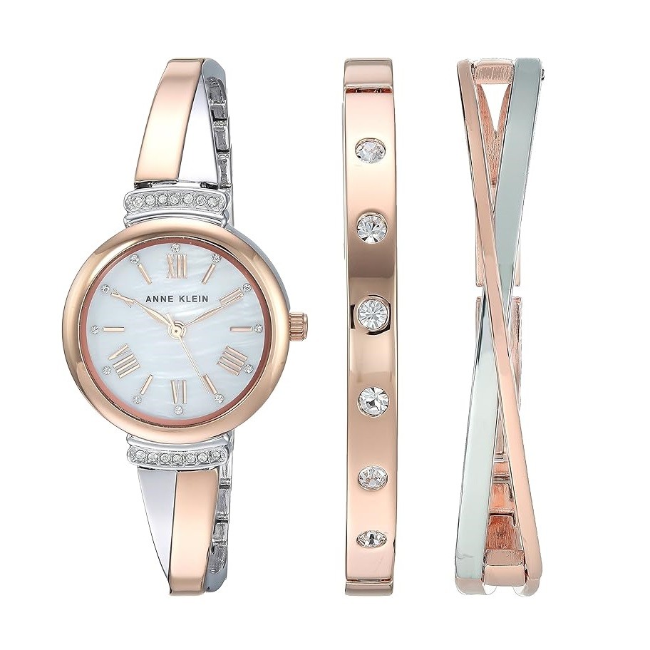 Anne Klein Women's Premium Crystal Accented Bangle Watch Set, AK/2245