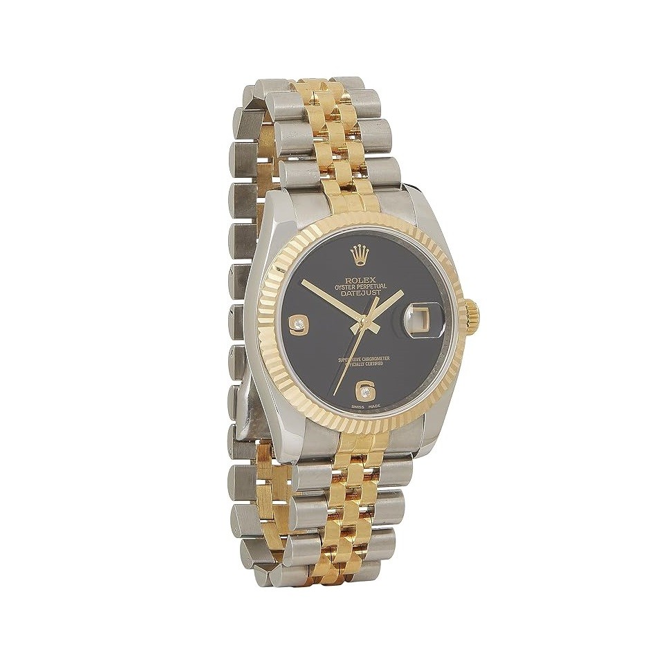 Rolex Pre-Loved Stainless Steel & 18K Yellow Gold Onyx Diamond Datejust 116233 36mm, Black