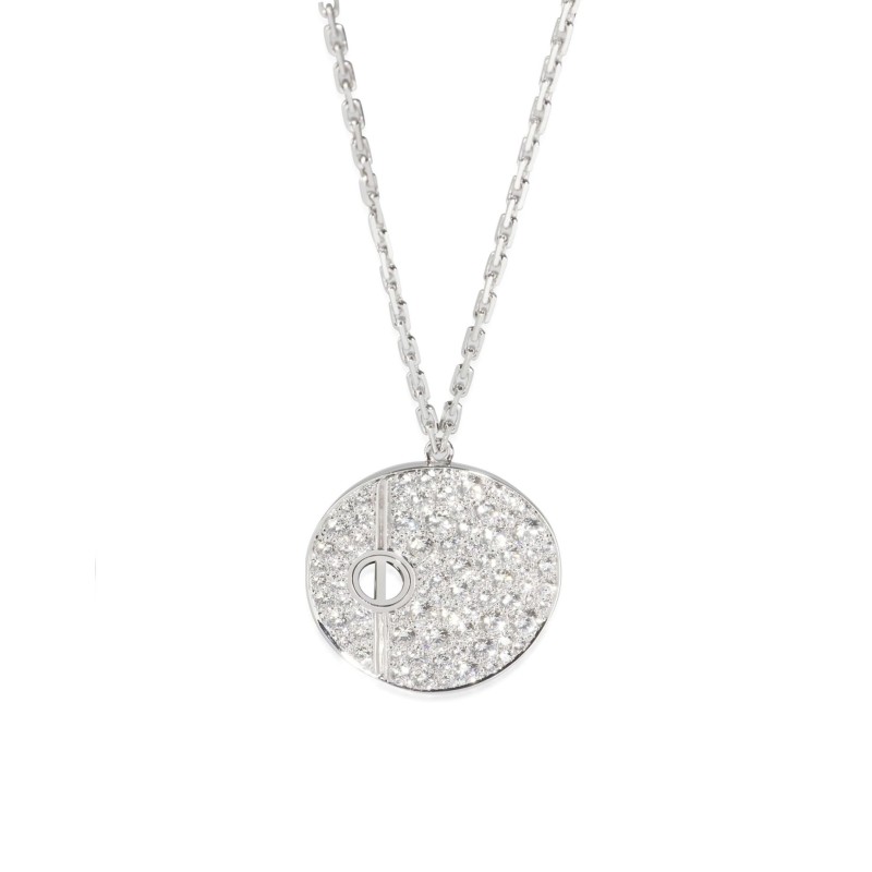 CARTIER Pre-Loved, Diamond & Black Ceramic Love Pendant, White Gold, 16 in