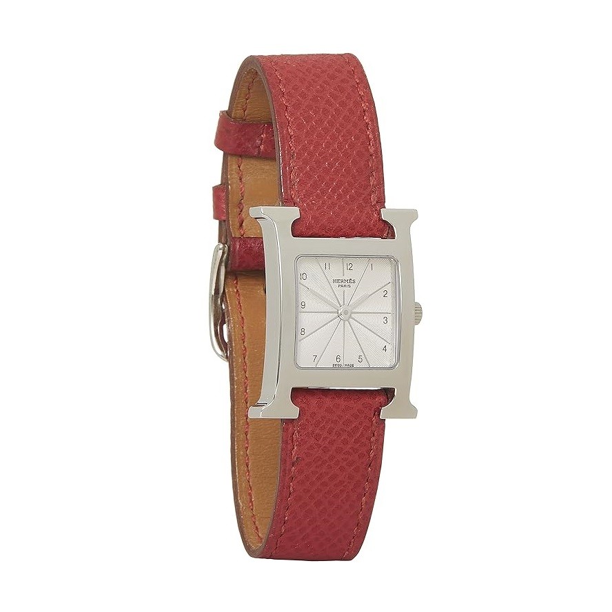 Hermes Hermès, Pre-Loved Red & Silver H Hour PM, Red