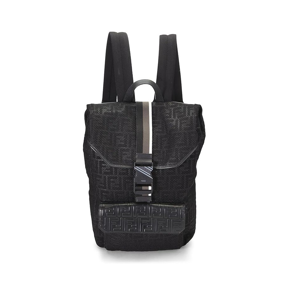 FENDI Pre-Loved Black Mesh Zucca Backpack, Black