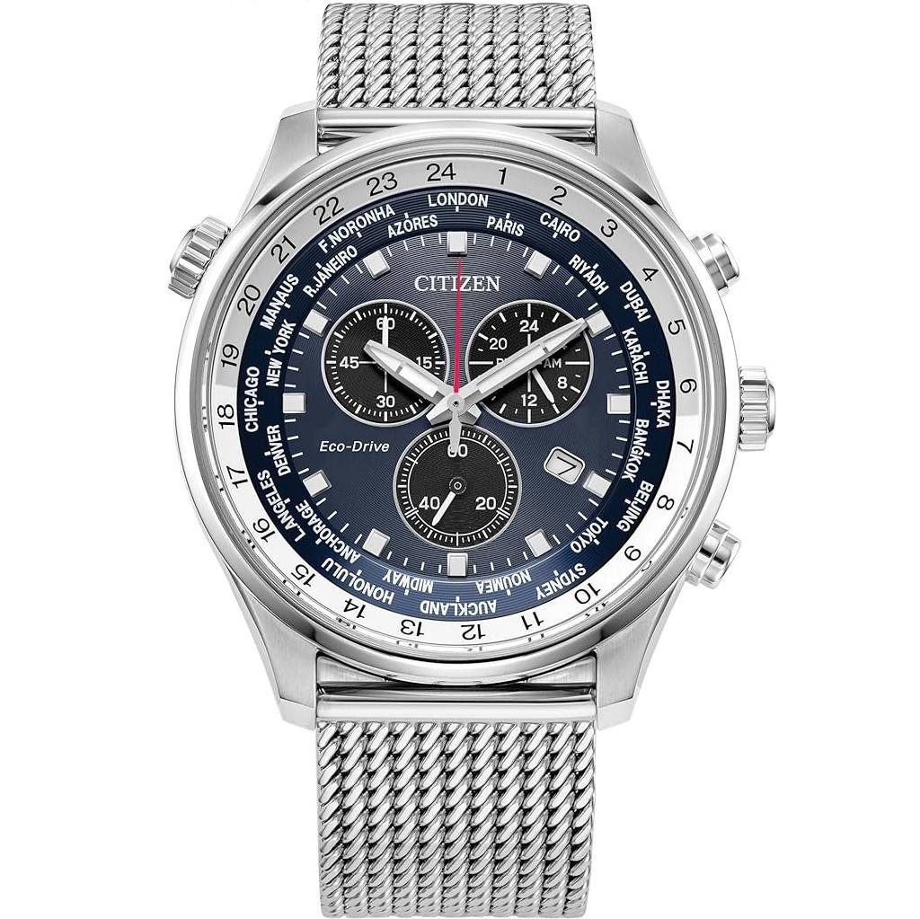 Citizen Men's Sport Luxury Eco-Drive Chronograph Watch, 12/24 Hour Time, Date, 100 Meters Water Resistant, Stainless Steel