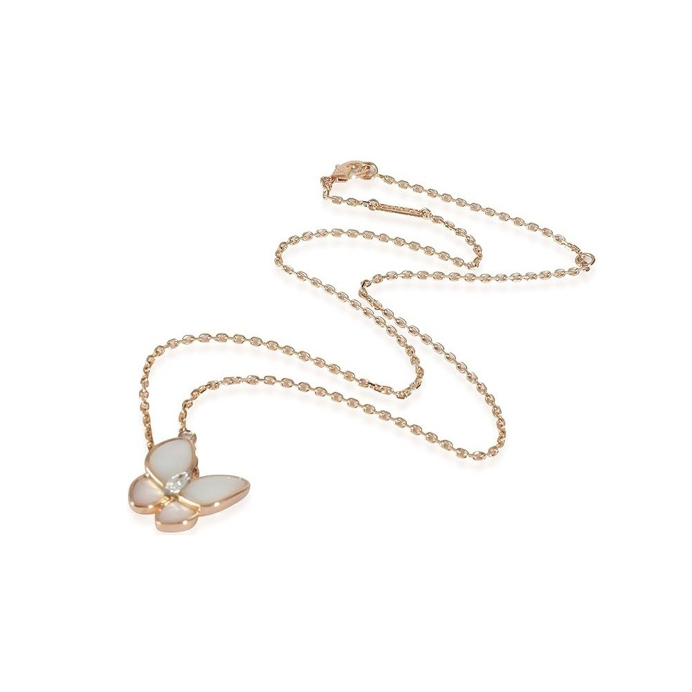 Van Cleef & Arpels Pre-Loved, Two Butterfly Mother Of Pearl Pendant in 18K Rose Gold, 16 in