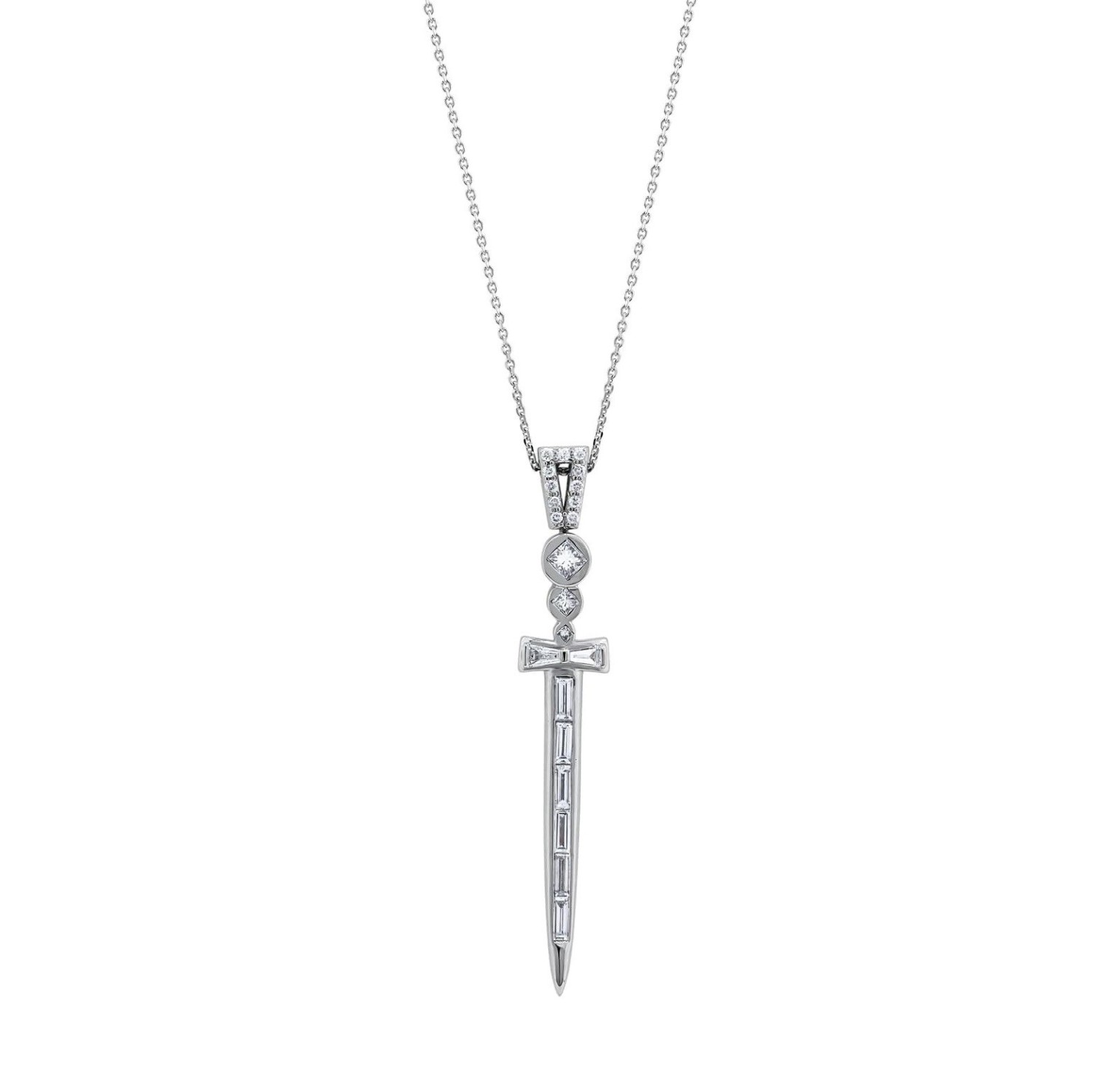 Bee Goddess Sword Full Baguette Diamond Necklace