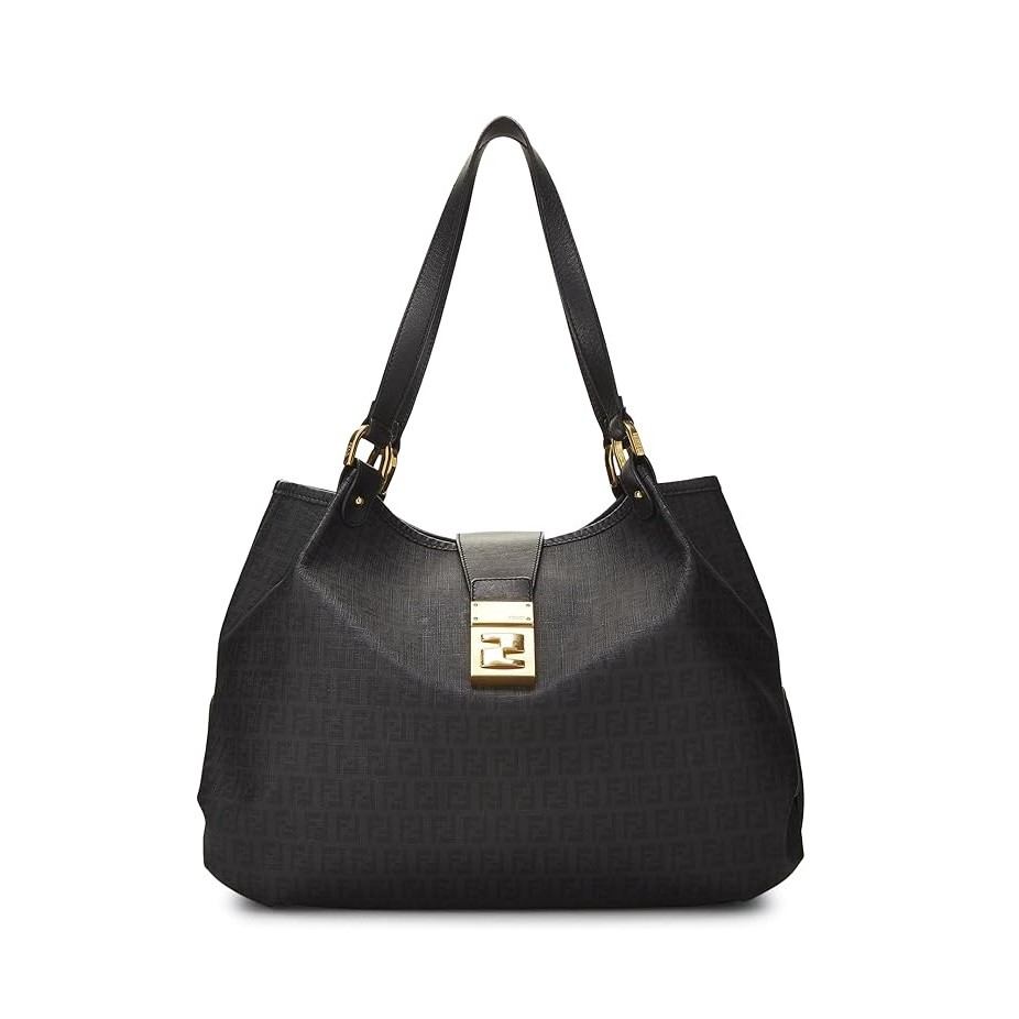 FENDI Pre-Loved Black Zucchino Chiusura Tote, Black
