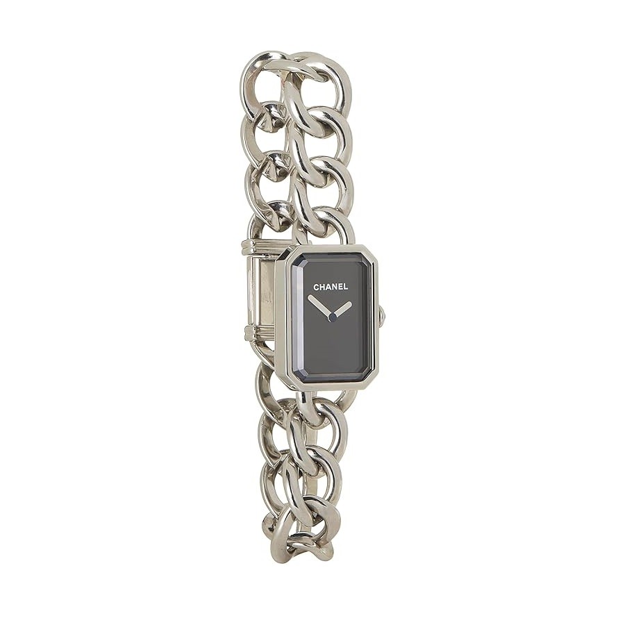 CHANEL Pre-Loved Black & Silver Premiere Gourmette Watch, Silver