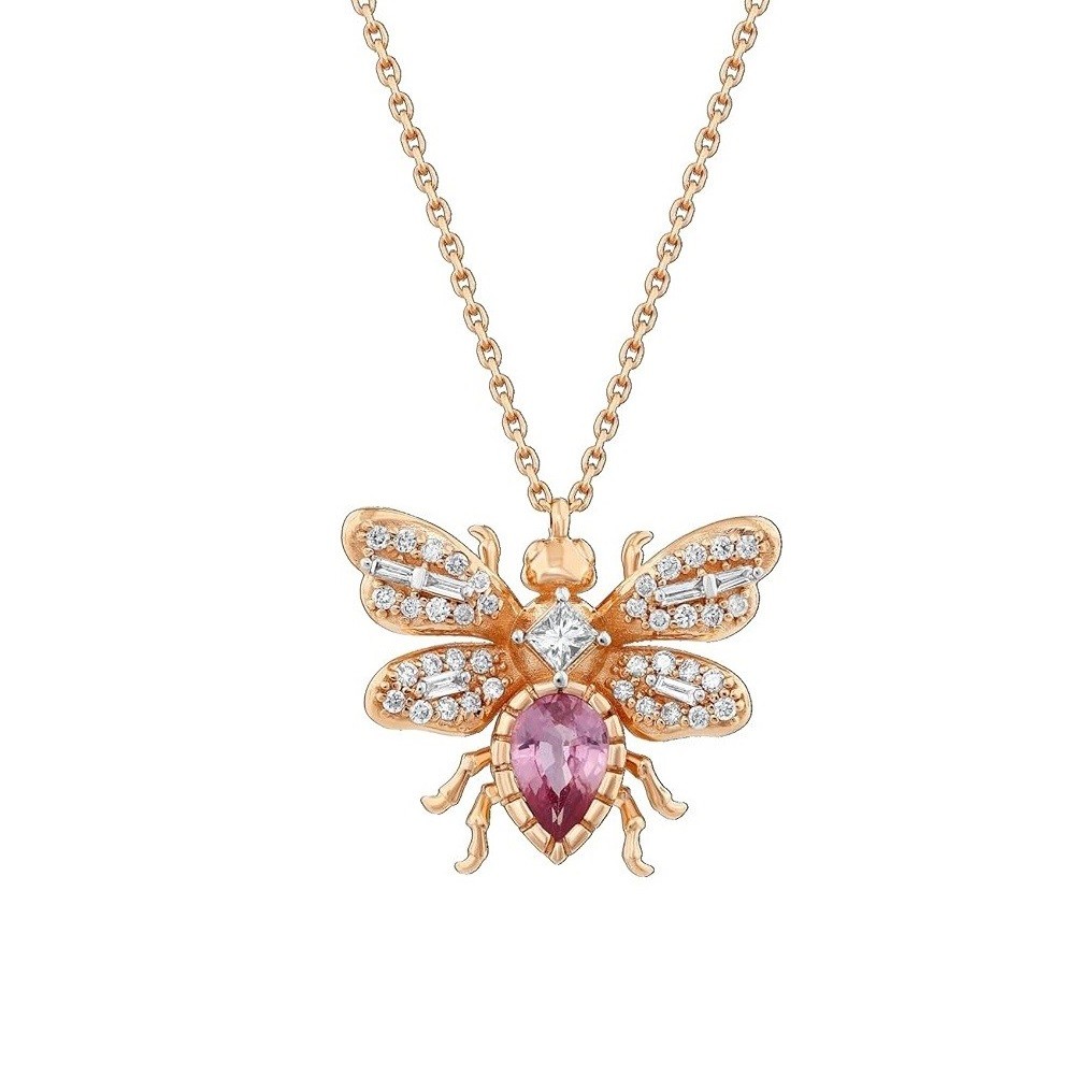 Bee Goddess Queen Bee Bon Bon Gold Diamond Necklace, Rose Gold