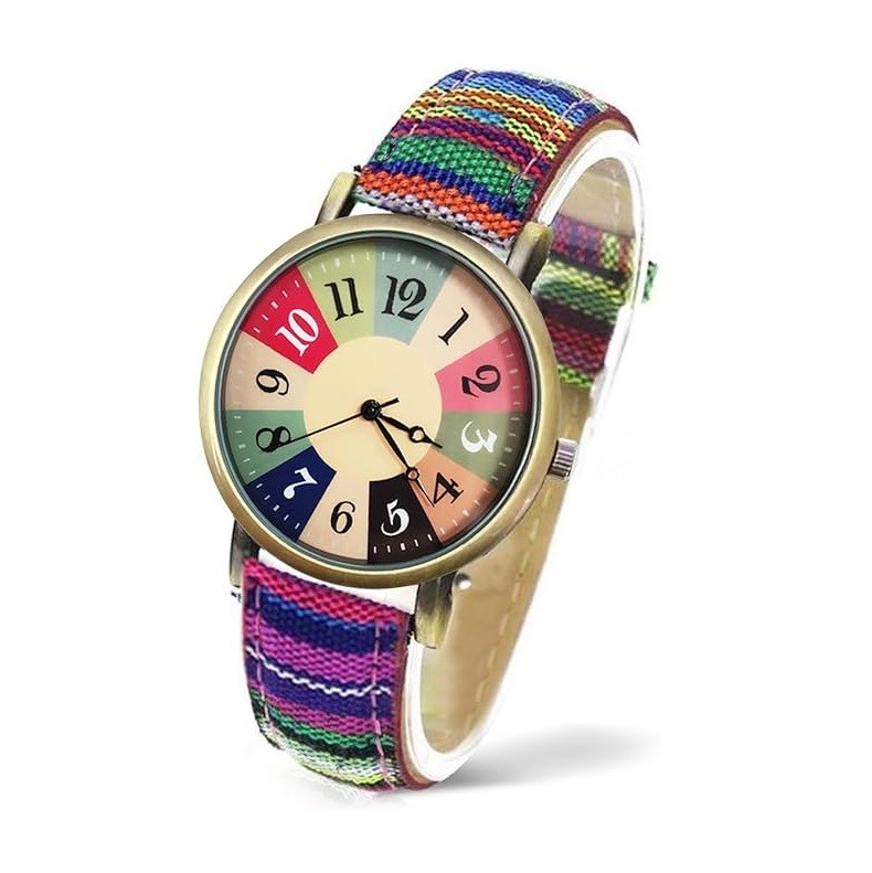 Ladies Watches for Women - Boho Hippie Womens Watches, PU Leather Woven Rainbow Watch