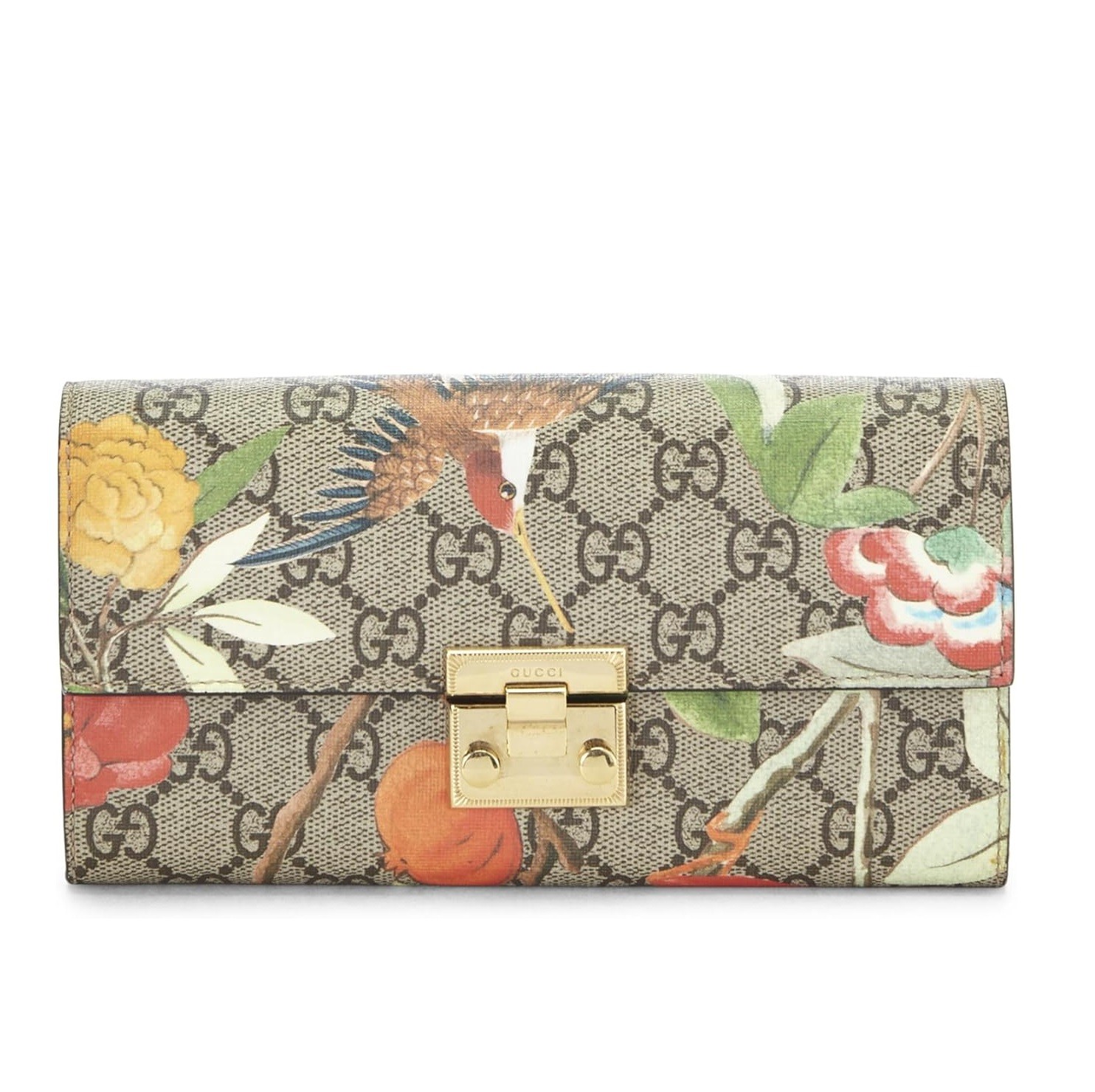 Gucci Pre-Loved Original GG Supreme Canvas Tian Padlock Wallet on Chain, Red