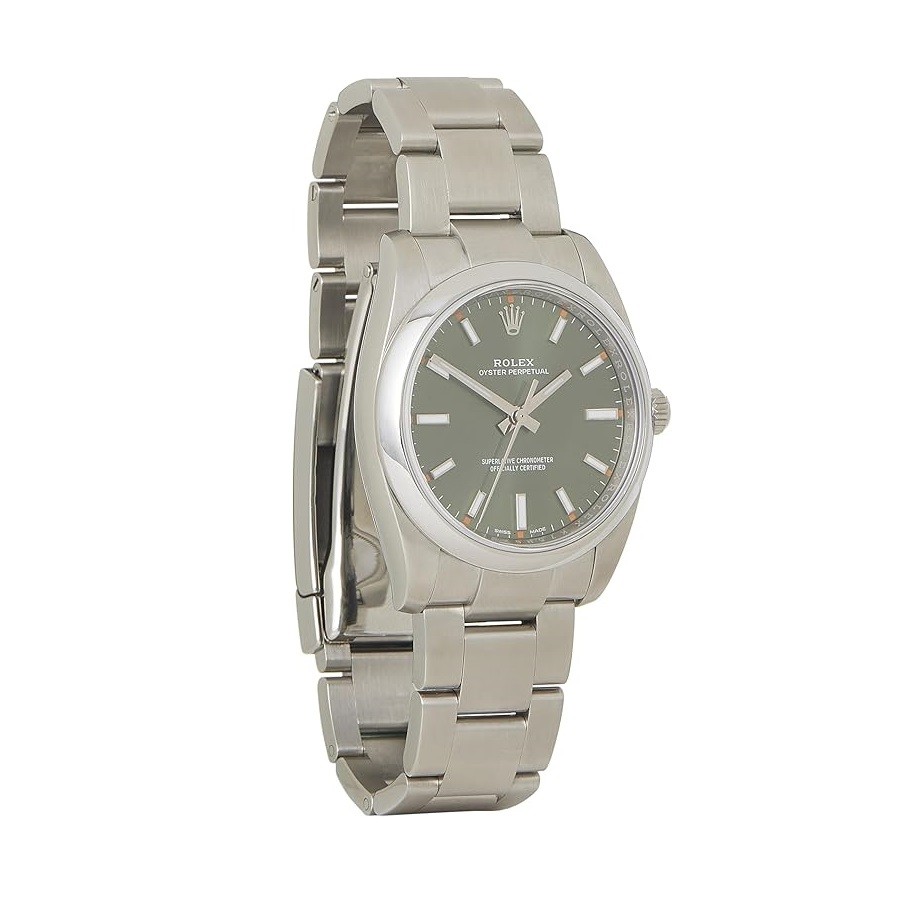 Rolex Pre-Loved Stainless Steel & Olive Green Oyster Perpetual 114200 34mm, Green