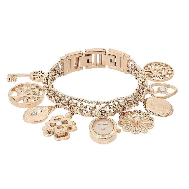 Anne Klein Women's Premium Crystal Accented Charm Bracelet Watch