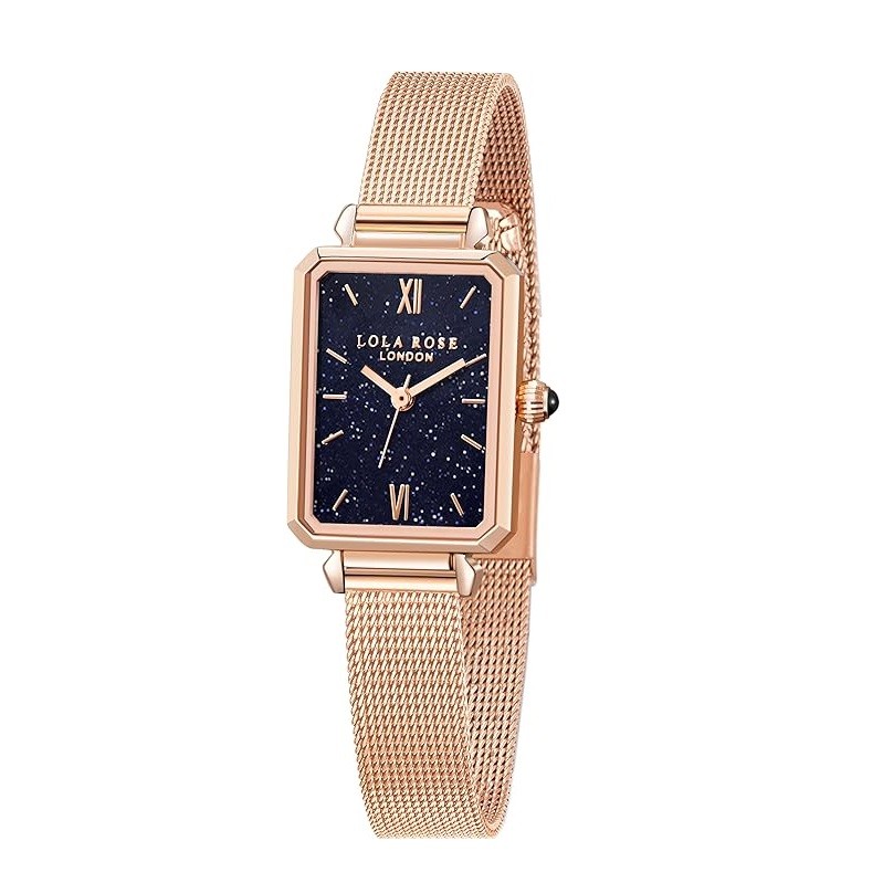 Lola Rose Women's Blue Sandstone Watch with Rose Gold Tone Milanese Steel Band