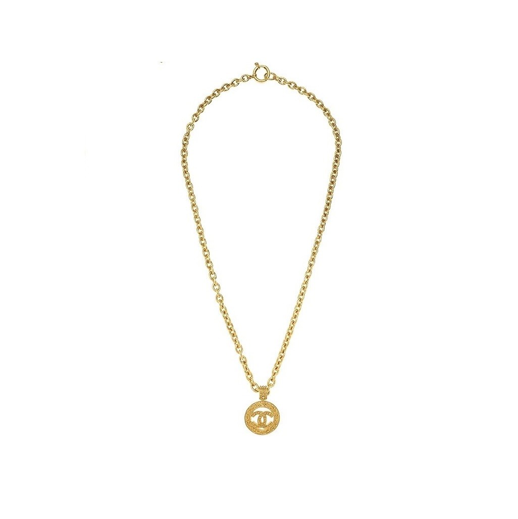 CHANEL Pre-Loved Gold Filigree 'CC' Round Necklace, Gold