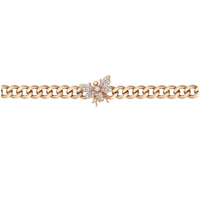 Bee Goddess Honey Bee Baguette Diamond Chain Bracelet,