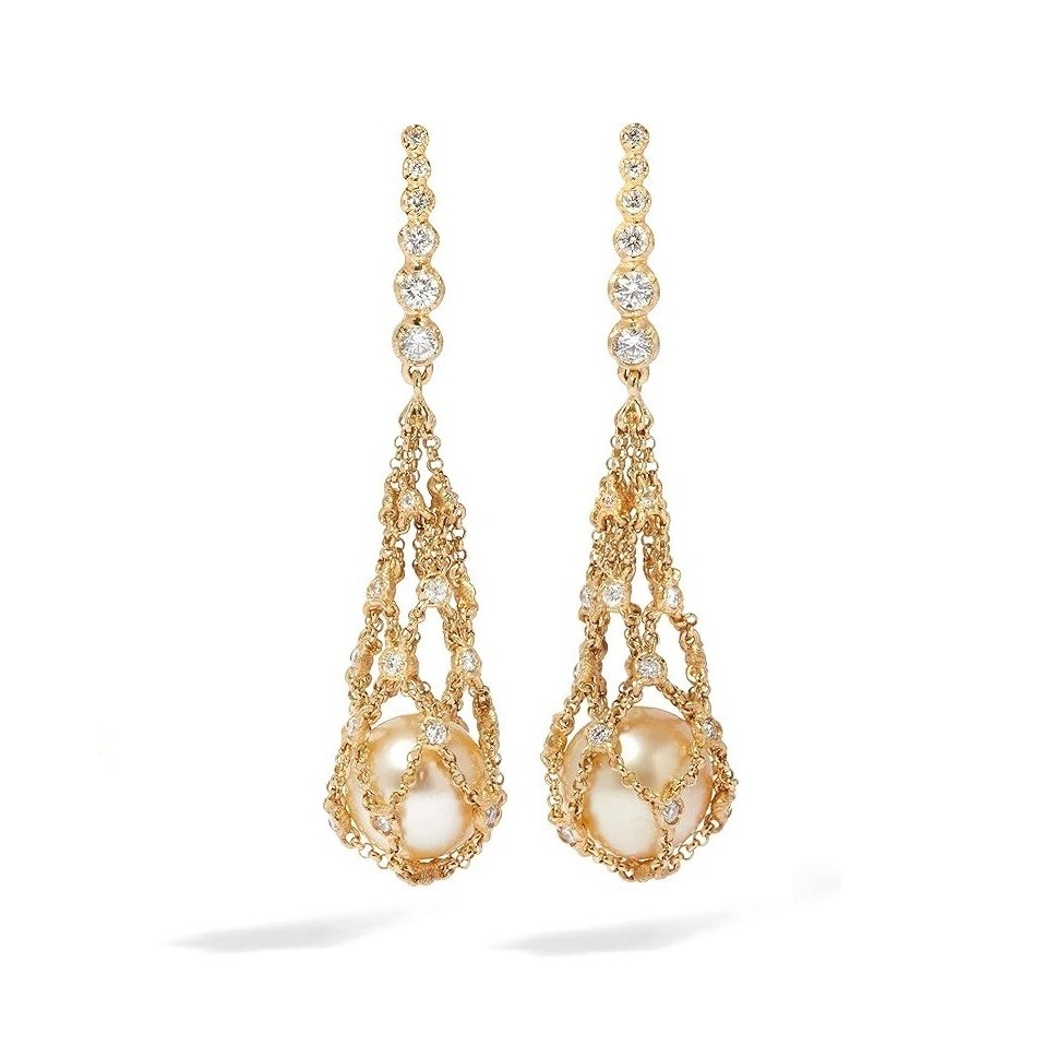Annoushka Lattice Pearl Earrings, 18ct Yellow Gold