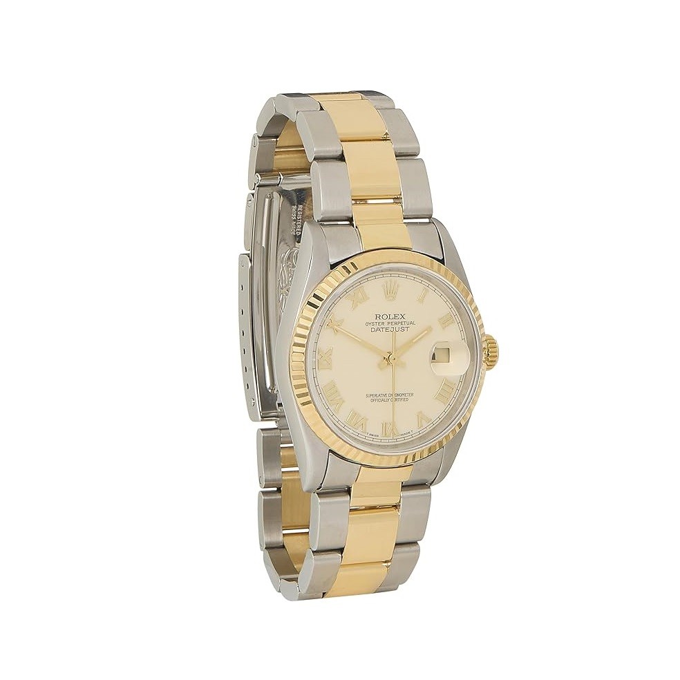 Rolex Pre-Loved Stainless Steel & 18K Yellow Gold Datejust 16233 36mm, Cream