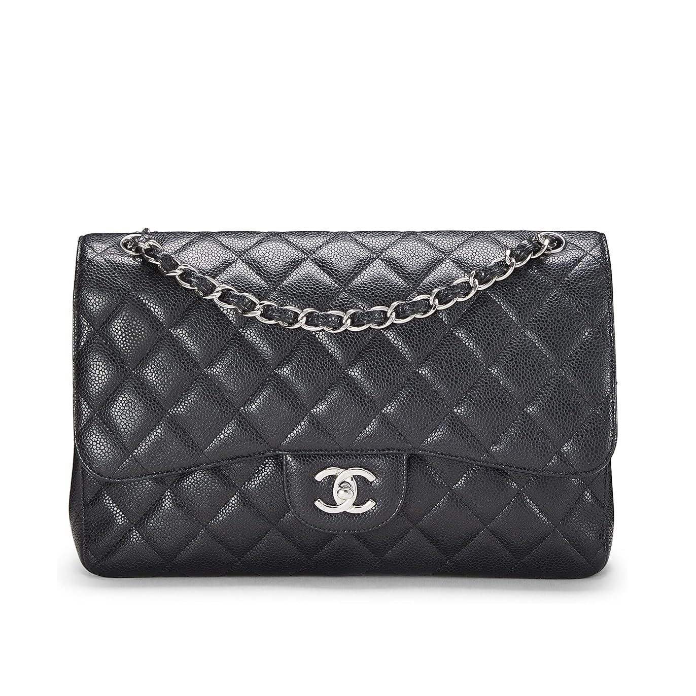 CHANEL Pre-Loved Black Quilted Caviar New Classic Flap Jumbo, Black