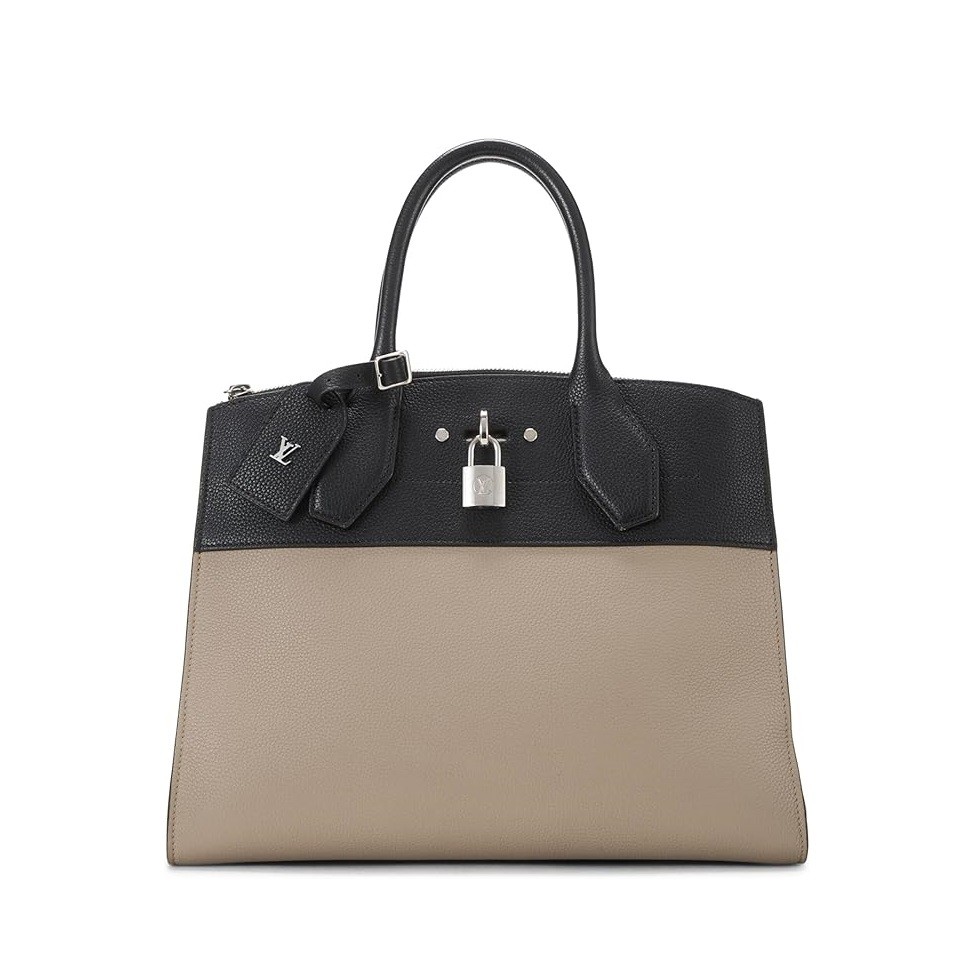 Louis Vuitton Pre-Loved Beige & Black Two-Tone Calfskin City Steamer MM, Beige